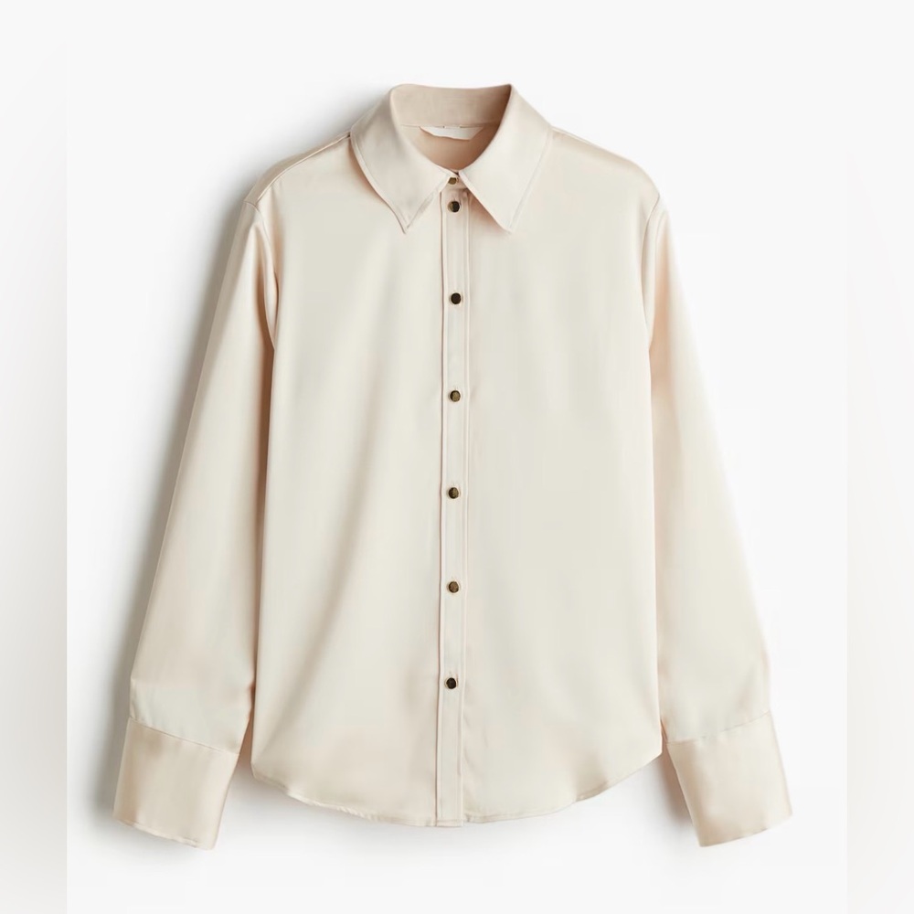 Women’s satin Long-Sleeve Button-Down Shirt - light beige